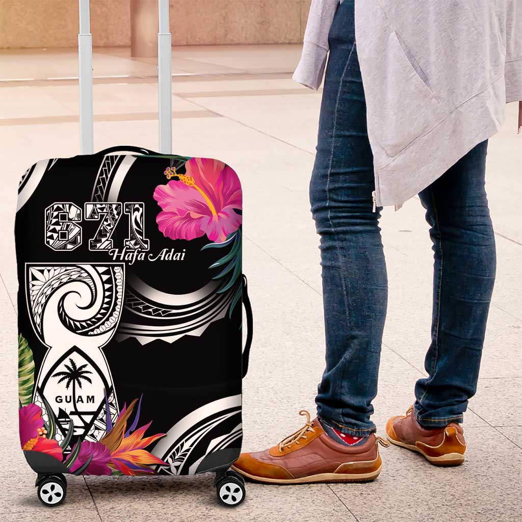 Hafa Adai Guam Luggage Cover Polynesian Tattoo Tropical Flowers