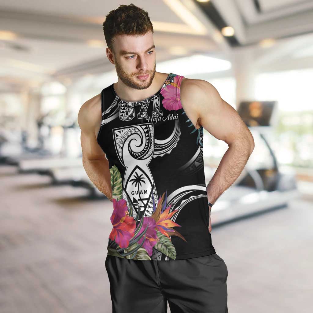 Hafa Adai Guam Men Tank Top Polynesian Tattoo Tropical Flowers