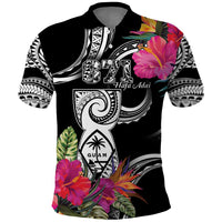 Hafa Adai Guam Polo Shirt Polynesian Tattoo Tropical Flowers
