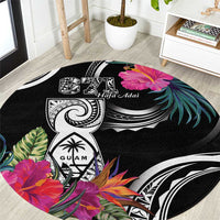 Hafa Adai Guam Round Carpet Polynesian Tattoo Tropical Flowers