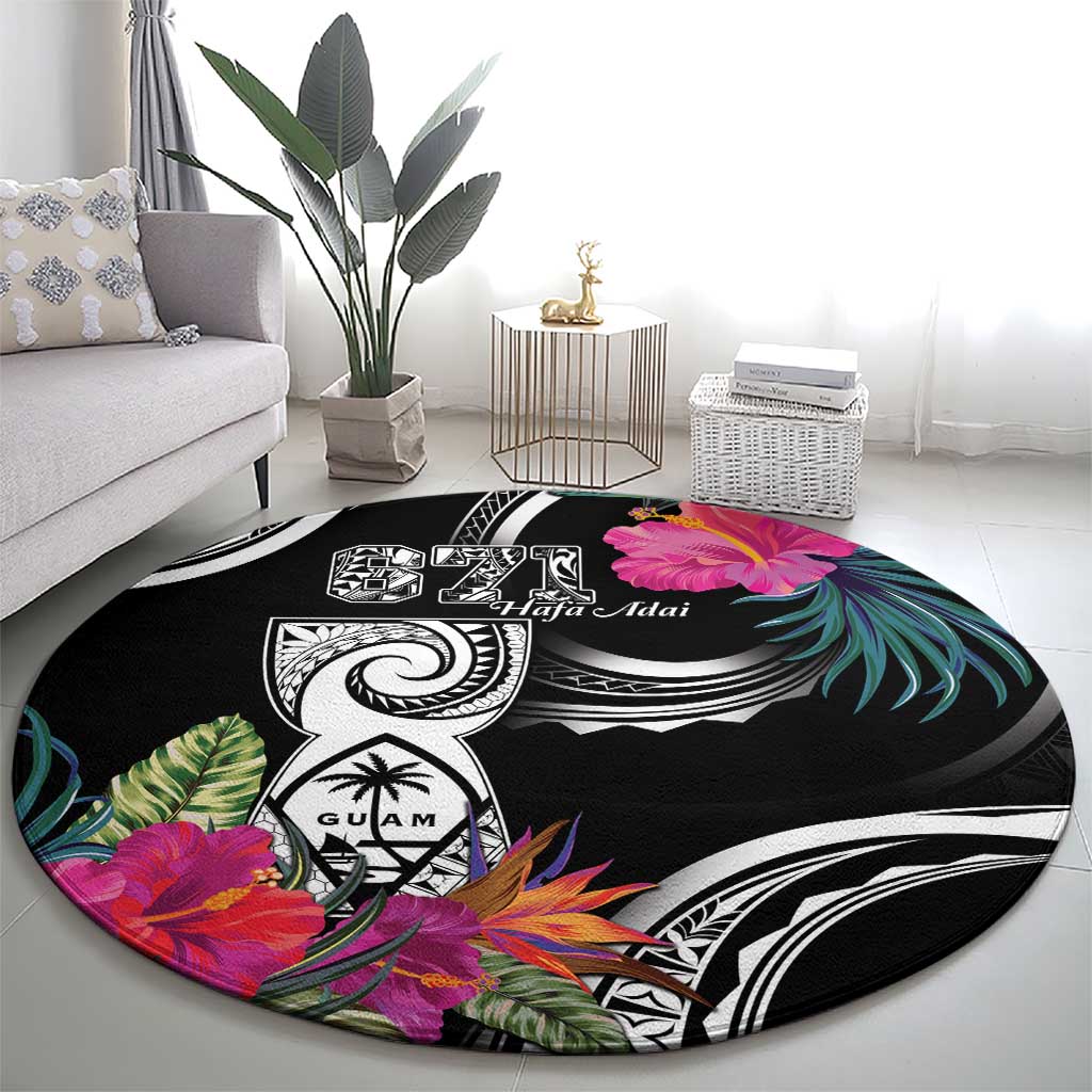 Hafa Adai Guam Round Carpet Polynesian Tattoo Tropical Flowers