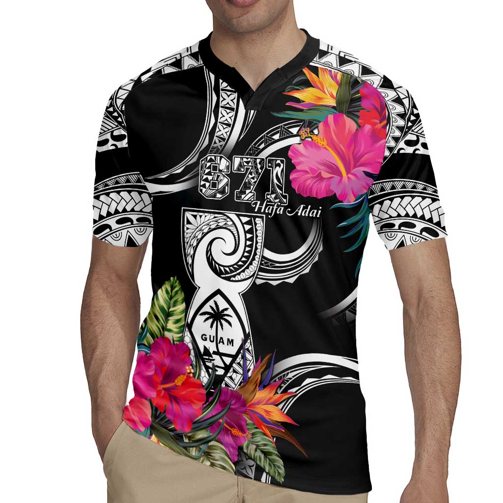 Hafa Adai Guam Rugby Jersey Polynesian Tattoo Tropical Flowers