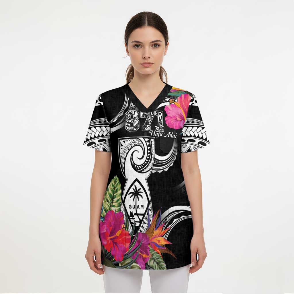 Hafa Adai Guam Scrub Top Polynesian Tattoo Tropical Flowers LT05 - Polynesian Pride