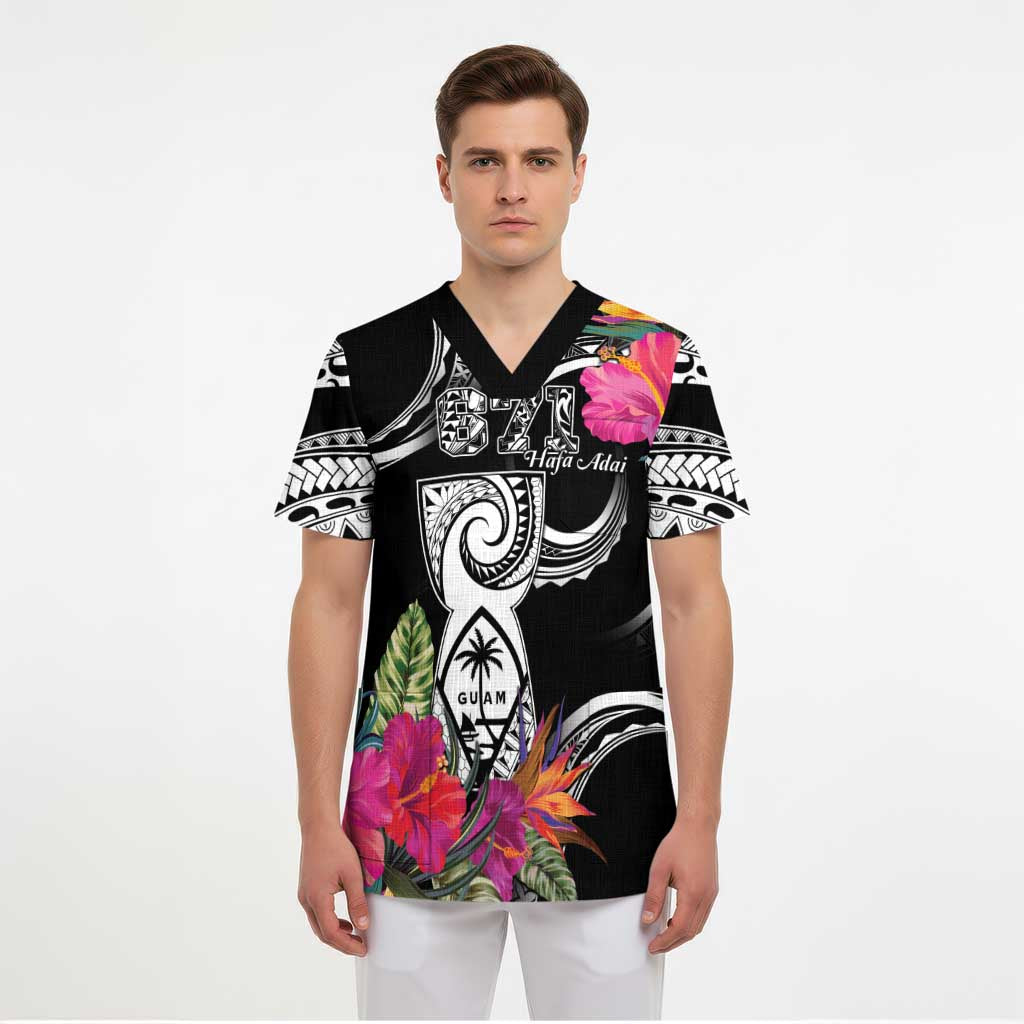 Hafa Adai Guam Scrub Top Polynesian Tattoo Tropical Flowers LT05 - Polynesian Pride