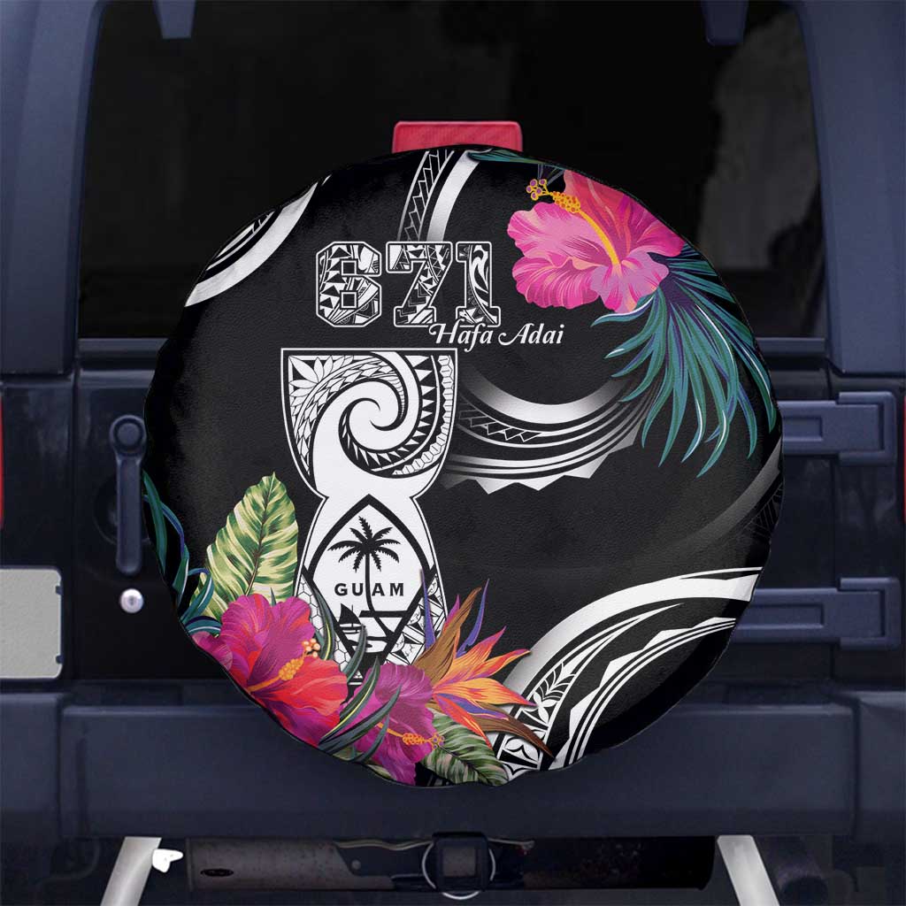 Hafa Adai Guam Spare Tire Cover Polynesian Tattoo Tropical Flowers