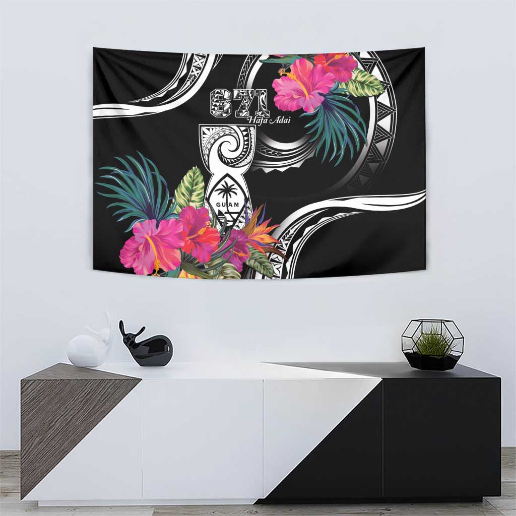 Hafa Adai Guam Tapestry Polynesian Tattoo Tropical Flowers