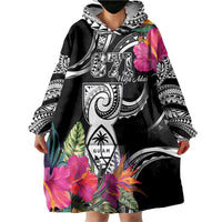 Hafa Adai Guam Wearable Blanket Hoodie Polynesian Tattoo Tropical Flowers