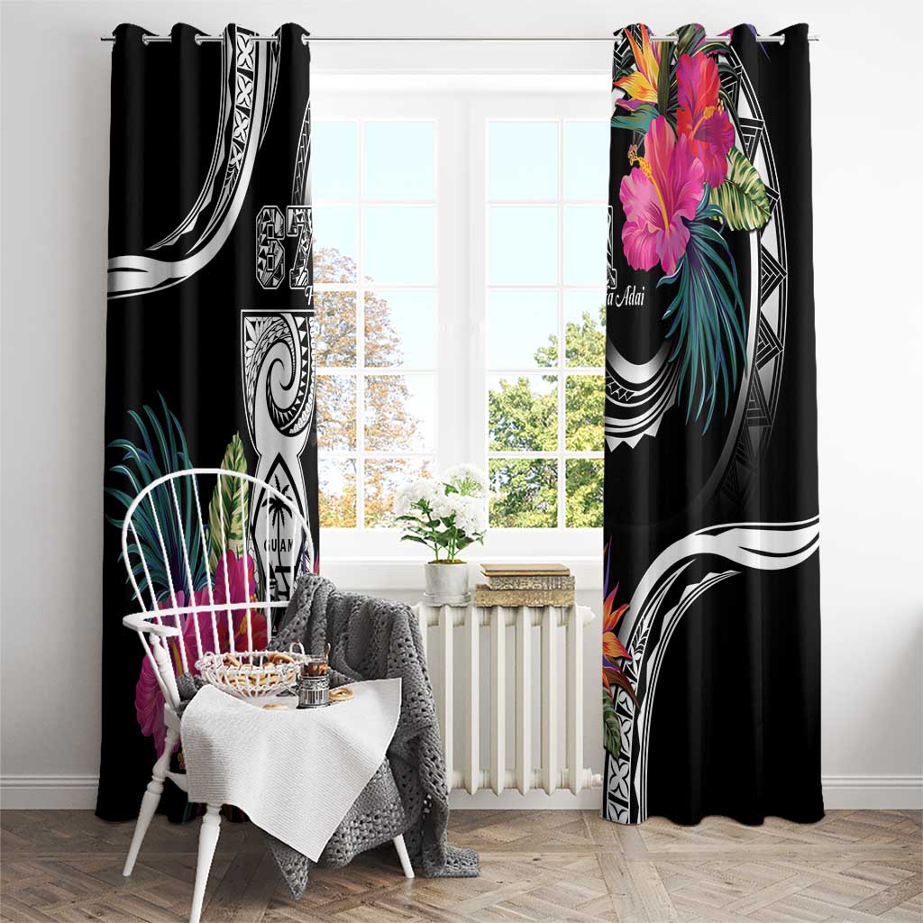 Hafa Adai Guam Window Curtain Polynesian Tattoo Tropical Flowers