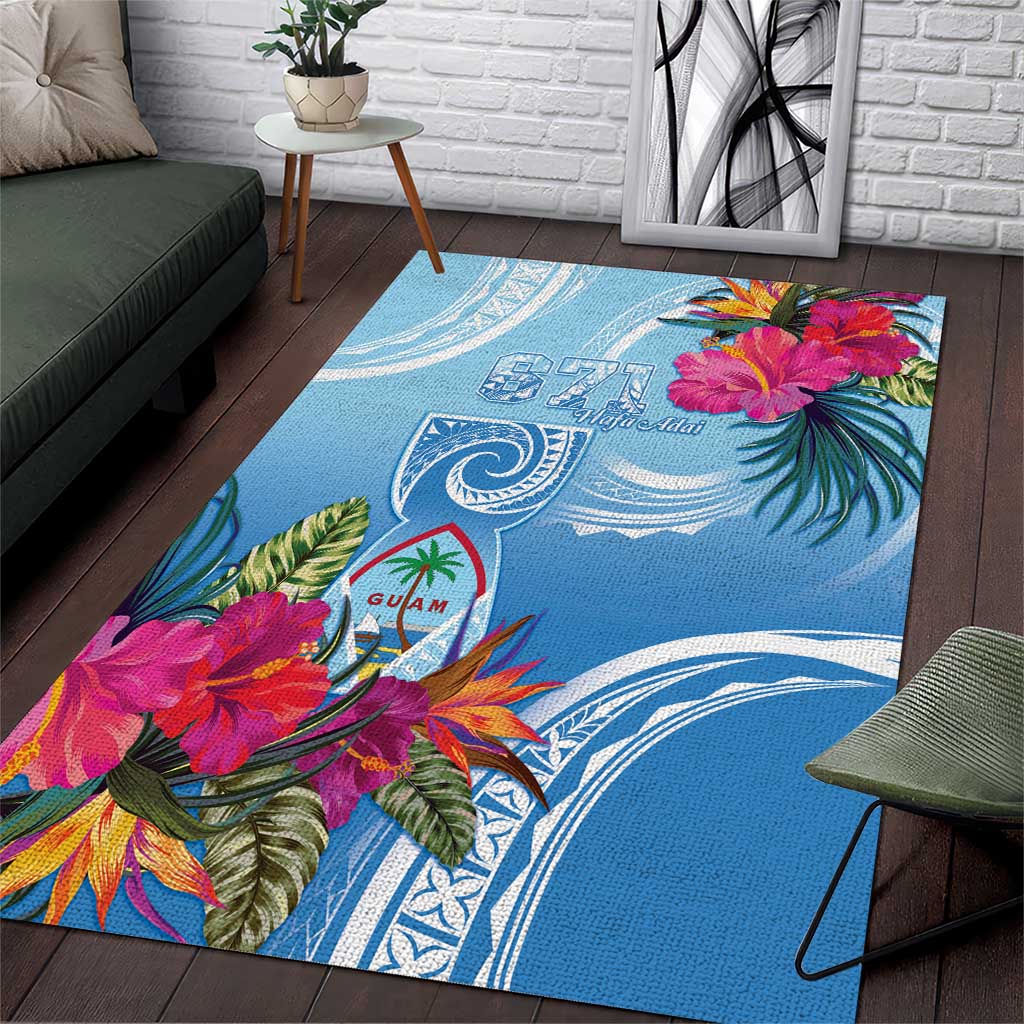Hafa Adai Guam Area Rug Tropical Flowers Blue Gradient
