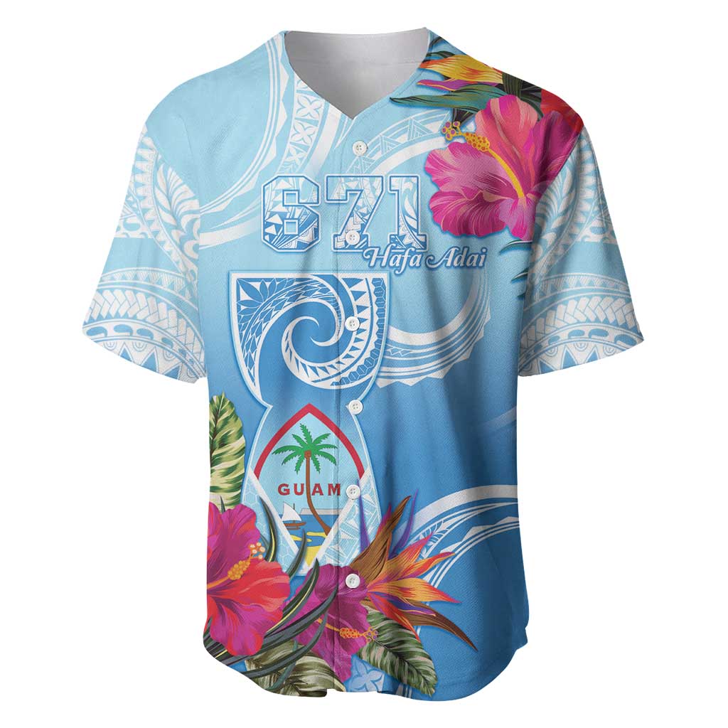 Hafa Adai Guam Baseball Jersey Tropical Flowers Blue Gradient