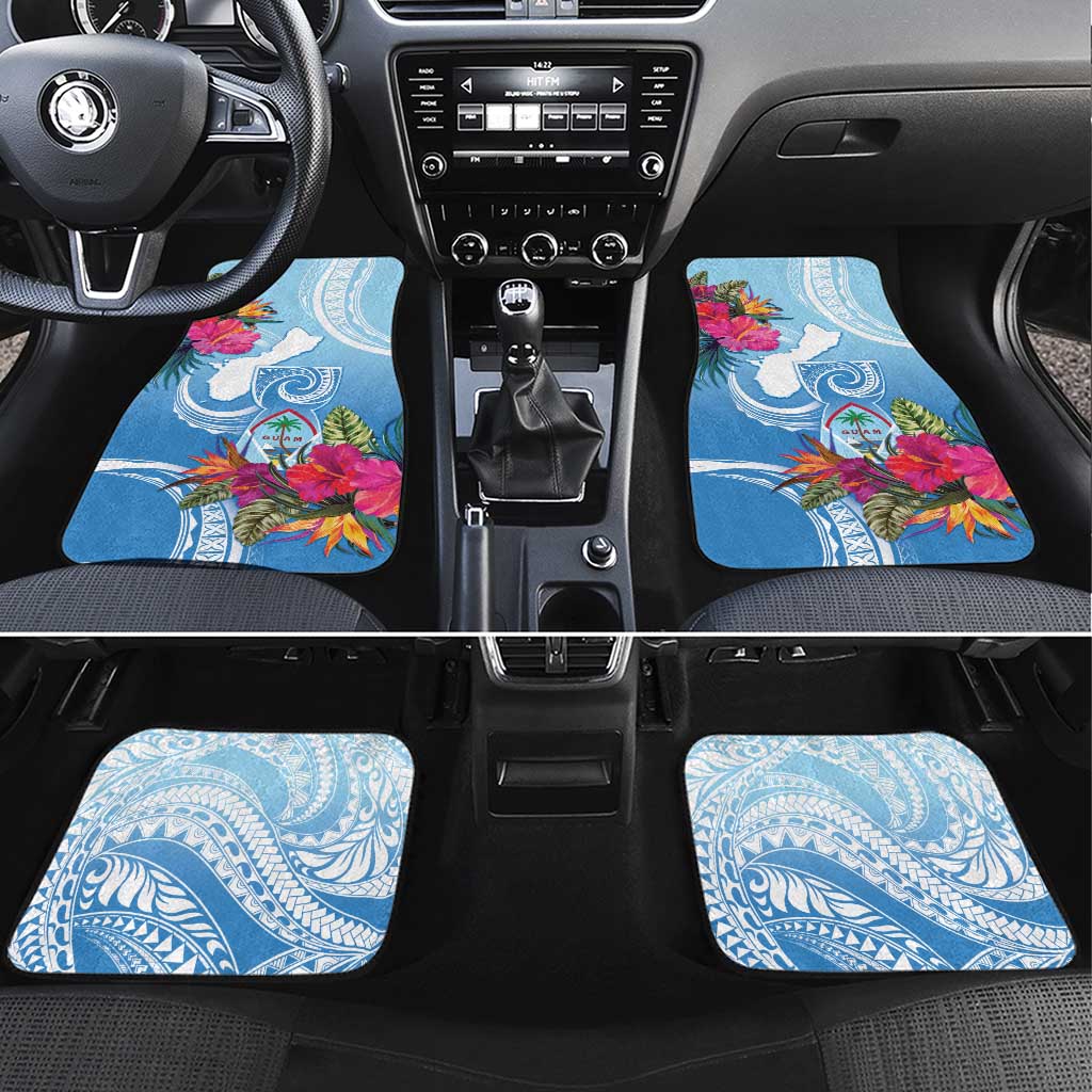 Hafa Adai Guam Car Mats Tropical Flowers Blue Gradient