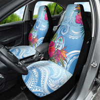 Hafa Adai Guam Car Seat Cover Tropical Flowers Blue Gradient