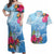 Hafa Adai Guam Couples Matching Off Shoulder Maxi Dress and Hawaiian Shirt Tropical Flowers Blue Gradient