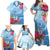 Hafa Adai Guam Family Matching Off Shoulder Maxi Dress and Hawaiian Shirt Tropical Flowers Blue Gradient