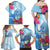 Hafa Adai Guam Family Matching Off Shoulder Maxi Dress and Hawaiian Shirt Tropical Flowers Blue Gradient