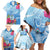 Hafa Adai Guam Family Matching Off Shoulder Short Dress and Hawaiian Shirt Tropical Flowers Blue Gradient