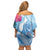 Hafa Adai Guam Family Matching Off Shoulder Short Dress and Hawaiian Shirt Tropical Flowers Blue Gradient