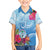 Hafa Adai Guam Family Matching Off Shoulder Short Dress and Hawaiian Shirt Tropical Flowers Blue Gradient