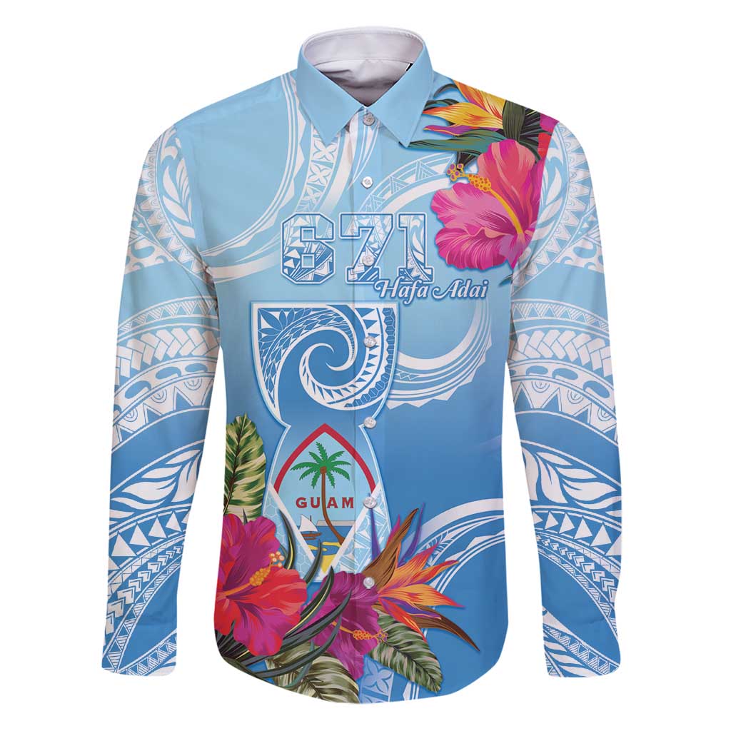 Hafa Adai Guam Family Matching Puletasi and Hawaiian Shirt Tropical Flowers Blue Gradient