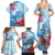 Hafa Adai Guam Family Matching Summer Maxi Dress and Hawaiian Shirt Tropical Flowers Blue Gradient