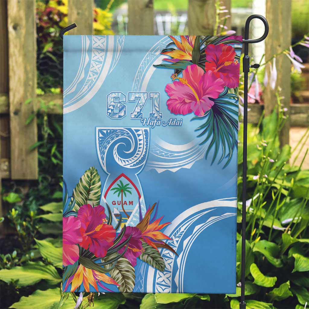 Hafa Adai Guam Garden Flag Tropical Flowers Blue Gradient