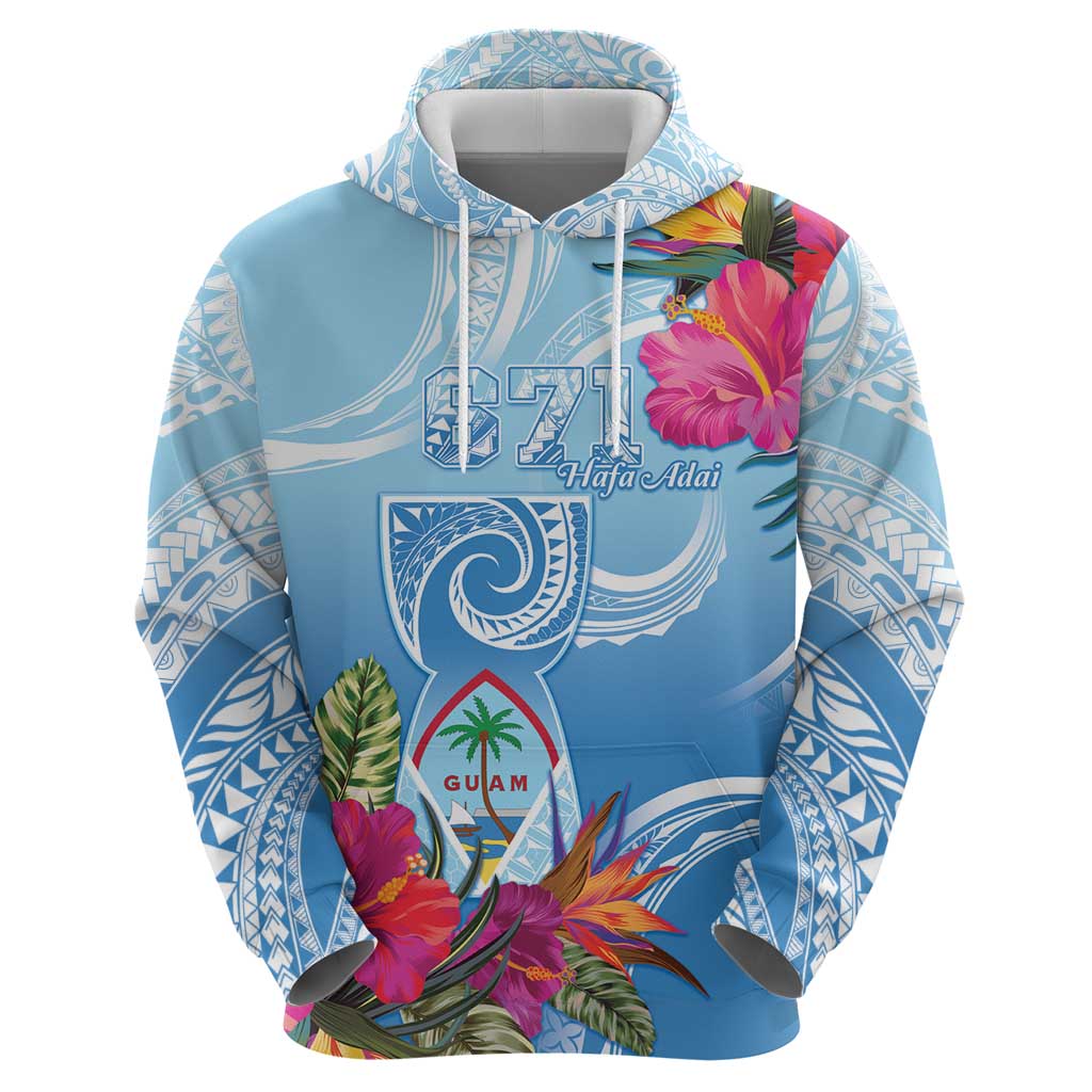 Hafa Adai Guam Hoodie Tropical Flowers Blue Gradient