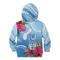 Hafa Adai Guam Kid Hoodie Tropical Flowers Blue Gradient