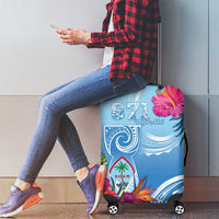 Hafa Adai Guam Luggage Cover Tropical Flowers Blue Gradient