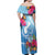 Hafa Adai Guam Off Shoulder Maxi Dress Tropical Flowers Blue Gradient