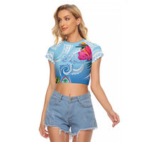 Hafa Adai Guam Raglan Cropped T Shirt Tropical Flowers Blue Gradient