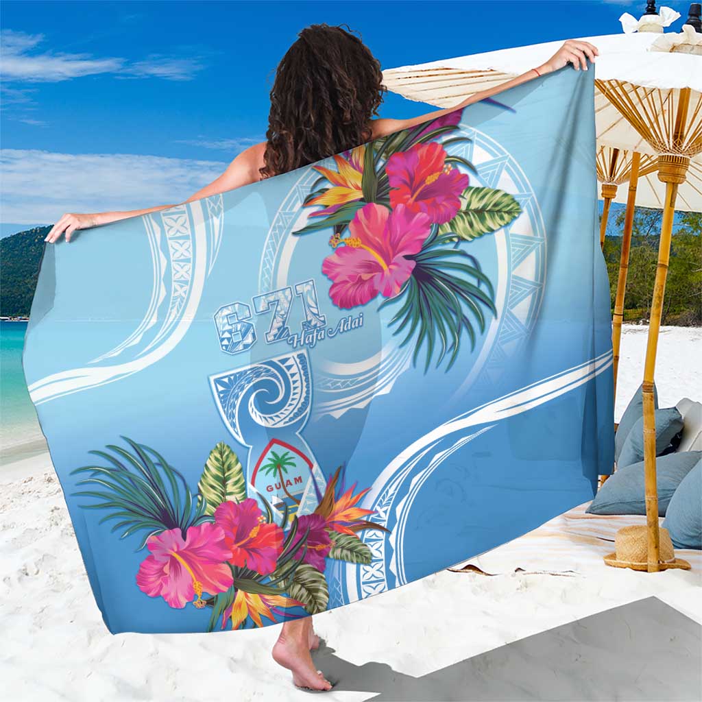Hafa Adai Guam Sarong Tropical Flowers Blue Gradient