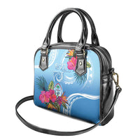 Hafa Adai Guam Shoulder Handbag Tropical Flowers Blue Gradient