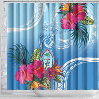 Hafa Adai Guam Shower Curtain Tropical Flowers Blue Gradient