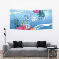 Hafa Adai Guam Tapestry Tropical Flowers Blue Gradient