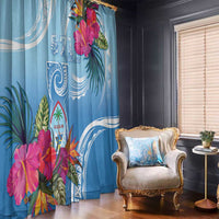 Hafa Adai Guam Window Curtain Tropical Flowers Blue Gradient