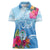 Hafa Adai Guam Women Polo Shirt Tropical Flowers Blue Gradient