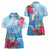 Hafa Adai Guam Women Polo Shirt Tropical Flowers Blue Gradient