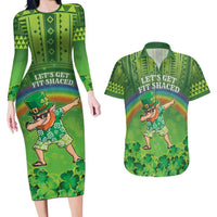 Personalised Hawaii Saint Patrick's Day Couples Matching Long Sleeve Bodycon Dress and Hawaiian Shirt Let's Get Fit Shaced LT05 Green - Polynesian Pride