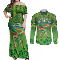 Personalised Hawaii Saint Patrick's Day Couples Matching Off Shoulder Maxi Dress and Long Sleeve Button Shirt Let's Get Fit Shaced LT05 Green - Polynesian Pride