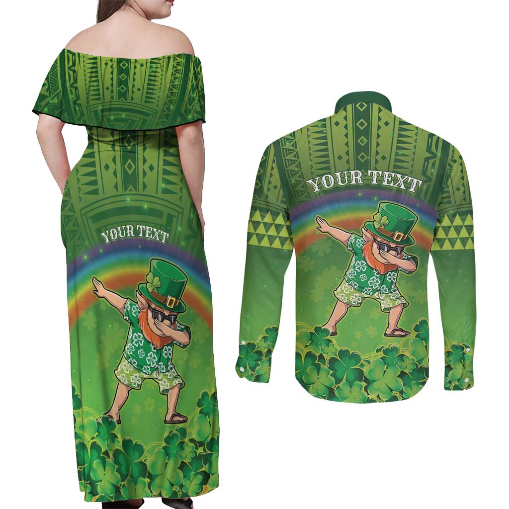 Personalised Hawaii Saint Patrick's Day Couples Matching Off Shoulder Maxi Dress and Long Sleeve Button Shirt Let's Get Fit Shaced LT05 - Polynesian Pride