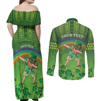 Personalised Hawaii Saint Patrick's Day Couples Matching Off Shoulder Maxi Dress and Long Sleeve Button Shirt Let's Get Fit Shaced LT05 - Polynesian Pride