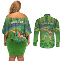 Personalised Hawaii Saint Patrick's Day Couples Matching Off Shoulder Short Dress and Long Sleeve Button Shirt Let's Get Fit Shaced LT05 - Polynesian Pride