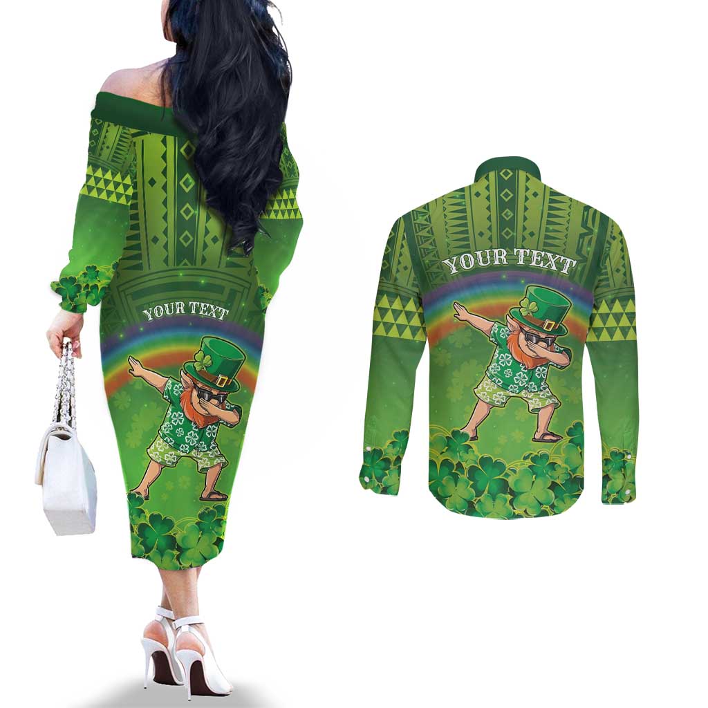 Personalised Hawaii Saint Patrick's Day Couples Matching Off The Shoulder Long Sleeve Dress and Long Sleeve Button Shirt Let's Get Fit Shaced LT05 - Polynesian Pride