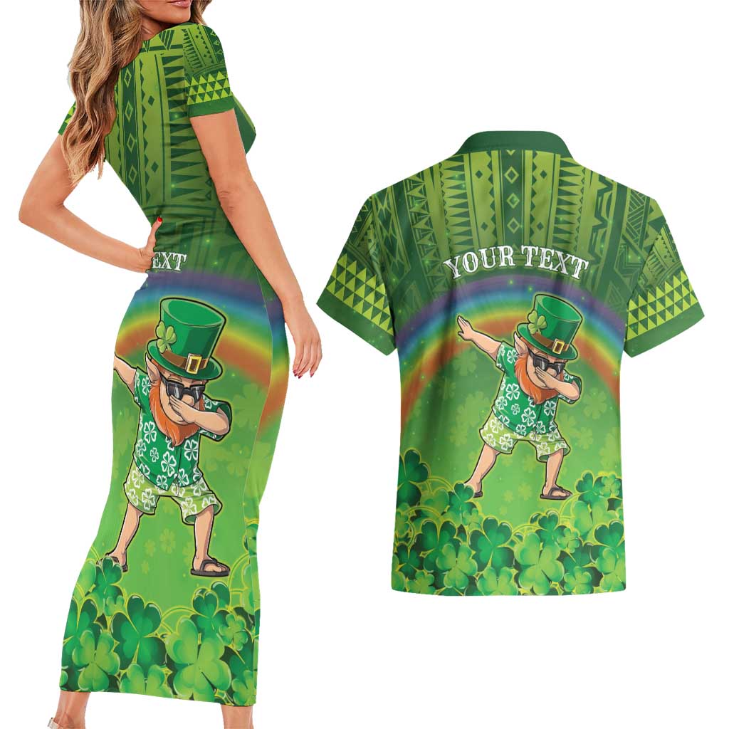 Personalised Hawaii Saint Patrick's Day Couples Matching Short Sleeve Bodycon Dress and Hawaiian Shirt Let's Get Fit Shaced LT05 - Polynesian Pride