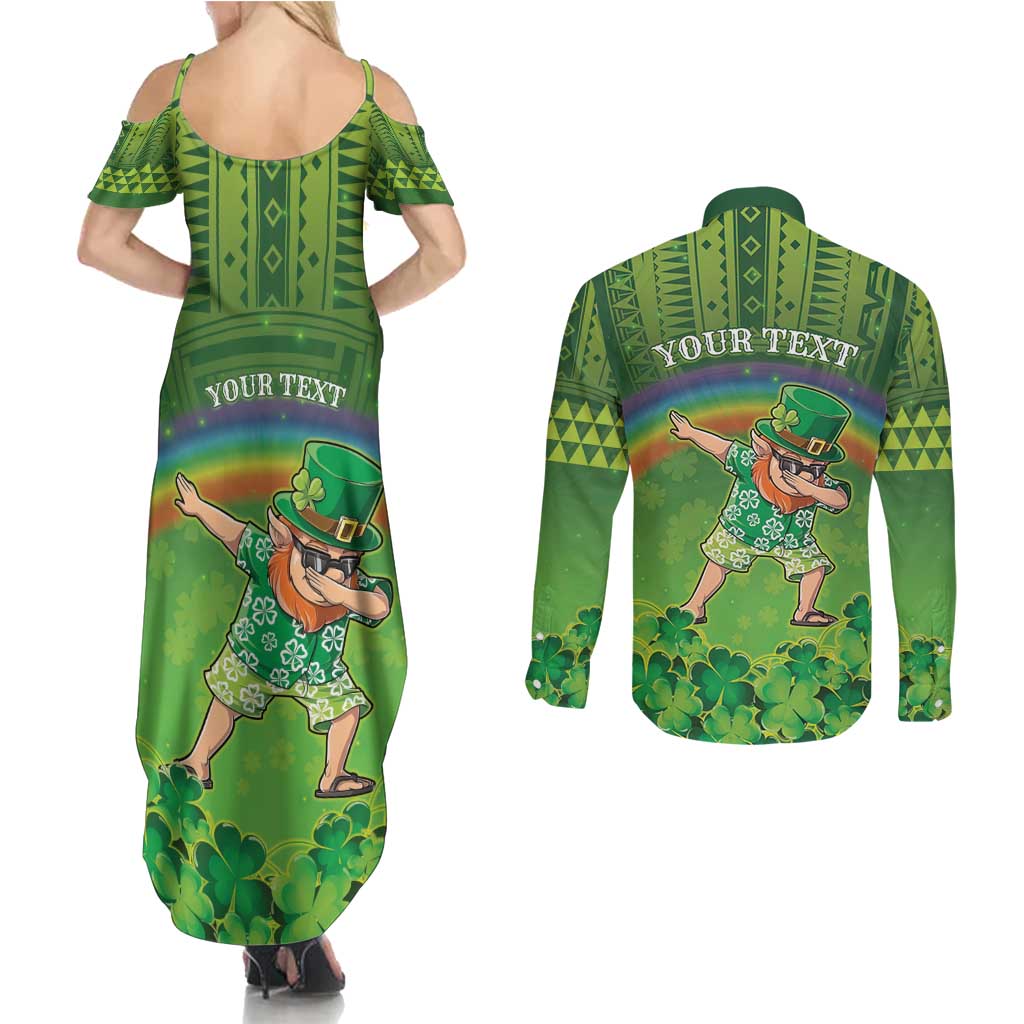 Personalised Hawaii Saint Patrick's Day Couples Matching Summer Maxi Dress and Long Sleeve Button Shirt Let's Get Fit Shaced LT05 - Polynesian Pride