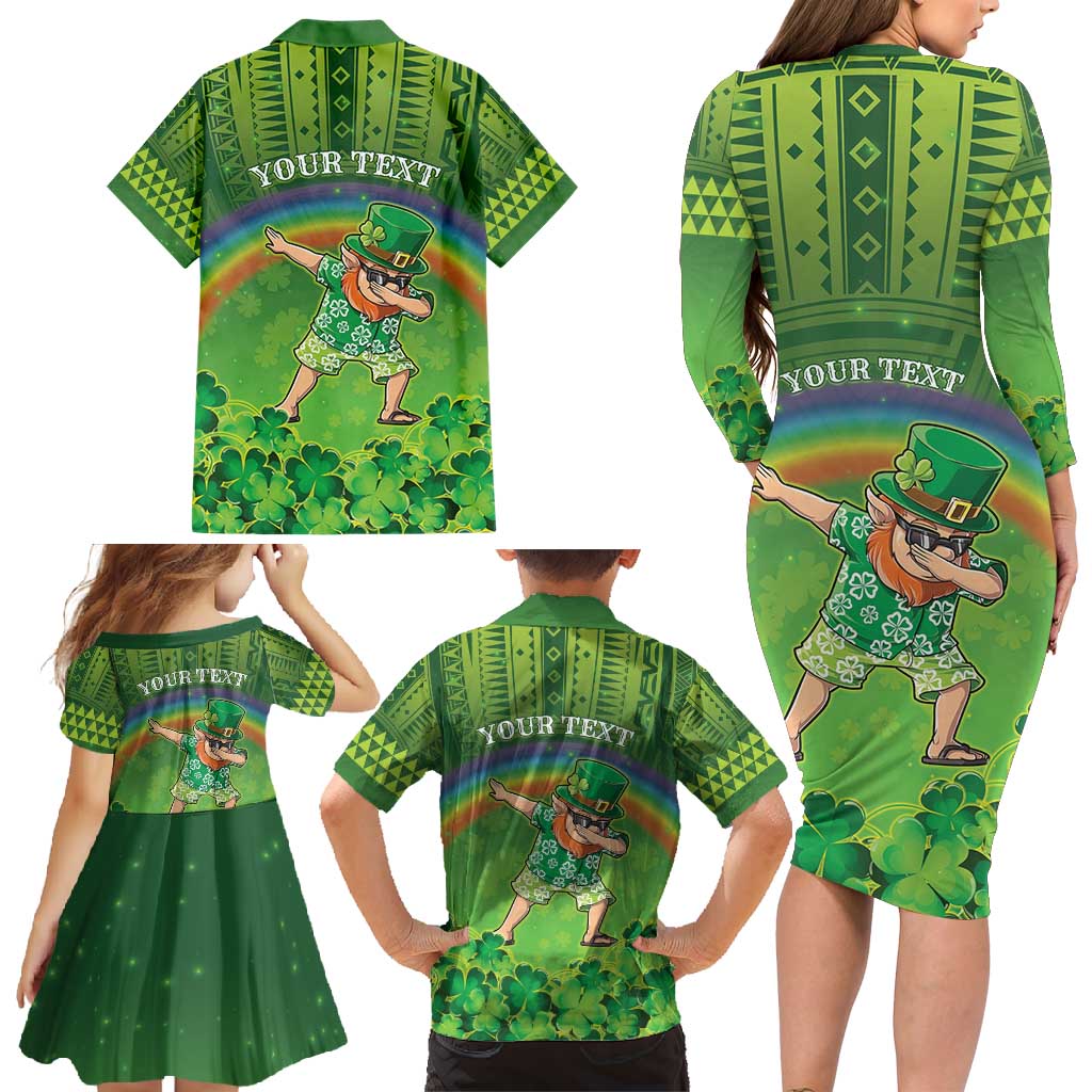 Personalised Hawaii Saint Patrick's Day Family Matching Long Sleeve Bodycon Dress and Hawaiian Shirt Let's Get Fit Shaced