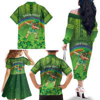 Personalised Hawaii Saint Patrick's Day Family Matching Off The Shoulder Long Sleeve Dress and Hawaiian Shirt Let's Get Fit Shaced