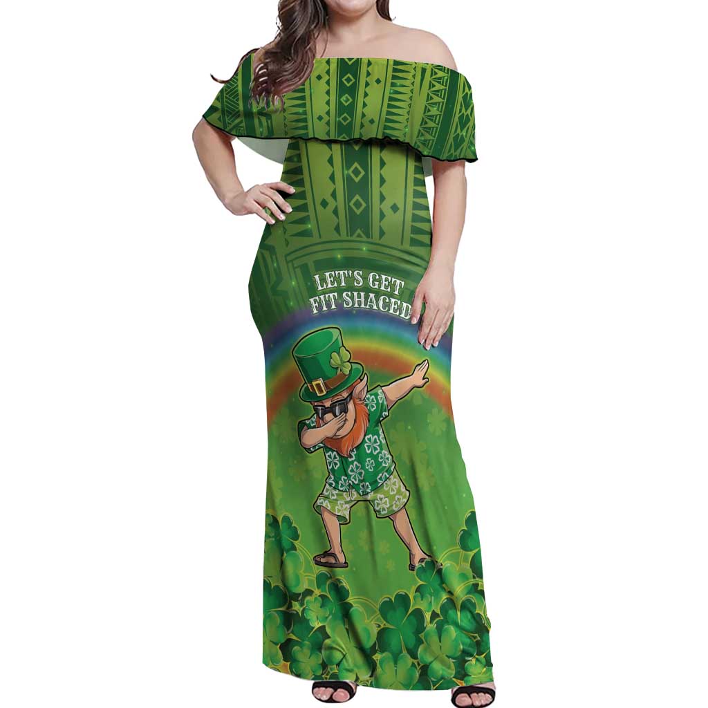 Personalised Hawaii Saint Patrick's Day Off Shoulder Maxi Dress Let's Get Fit Shaced LT05 Women Green - Polynesian Pride