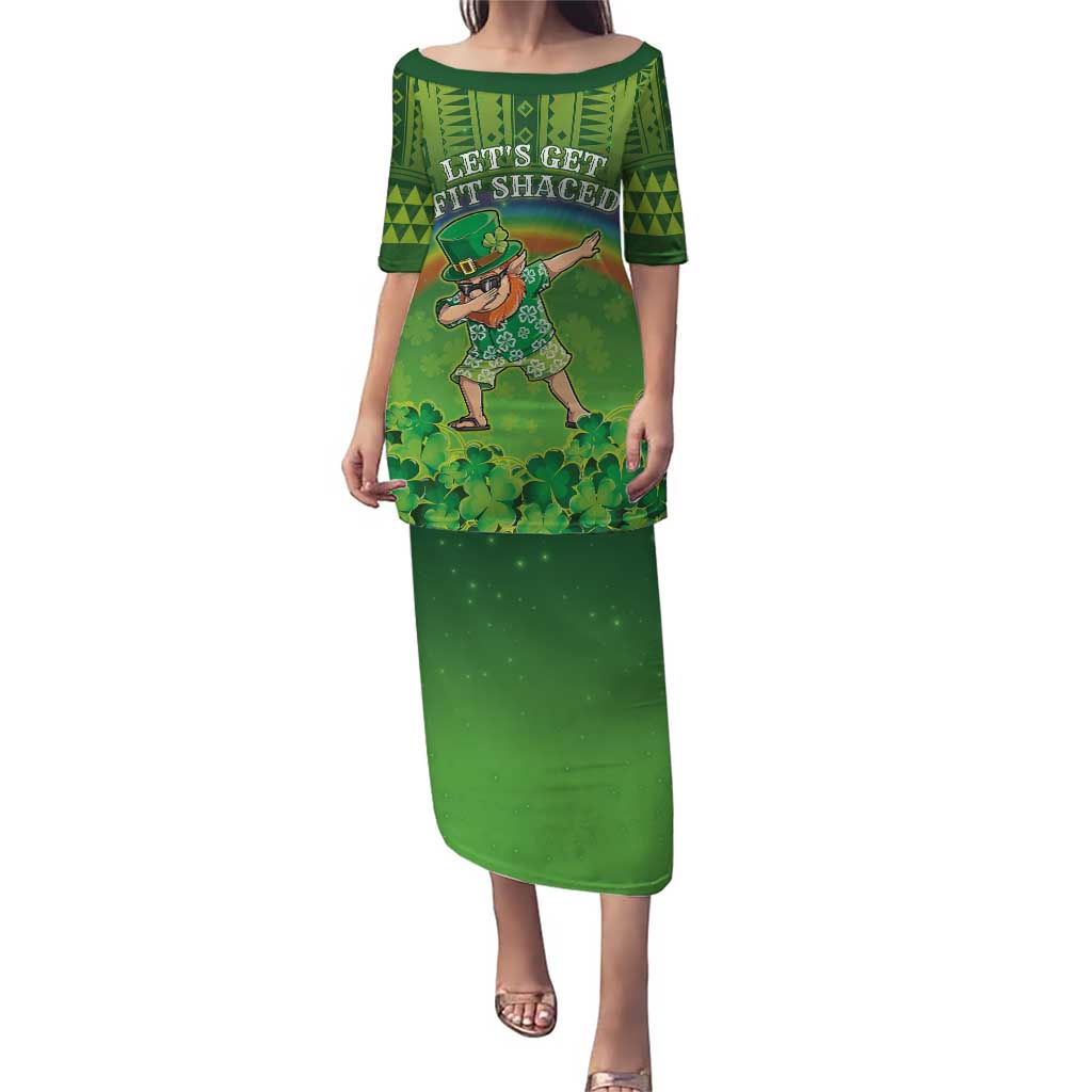 Personalised Hawaii Saint Patrick's Day Puletasi Let's Get Fit Shaced LT05 Long Dress Green - Polynesian Pride