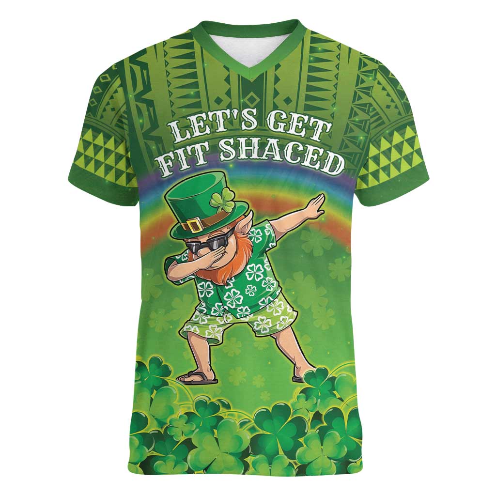 Personalised Hawaii Saint Patrick's Day Women V-Neck T-Shirt Let's Get Fit Shaced LT05 Female Green - Polynesian Pride